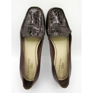 Anne Klein Women's Loafer iflex Moc Toe Faux Croc Top Leather Upper Size 7M